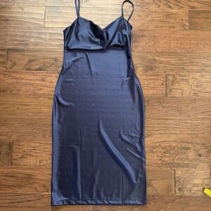 Women's Satin Dress Spaghetti Straps Side Slit Cowl Neck Evening Cocktail Large
